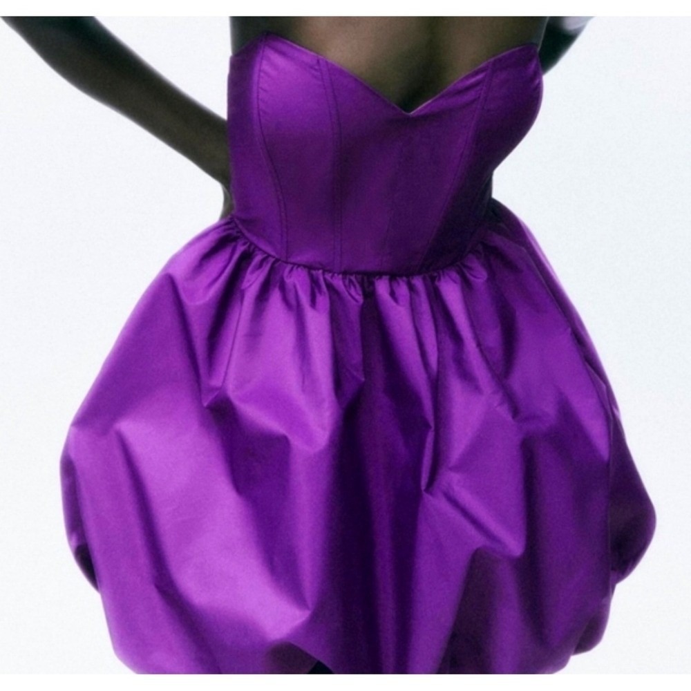 ZARA Strapless Bubble Hem Corset Dress Purple EUR M US M MEX 28